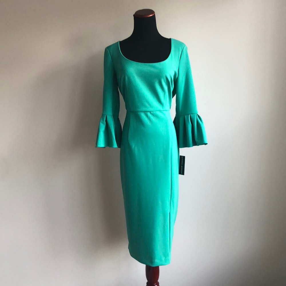 Donna Morgan Teal Midi Dress with Fluted Sleeves